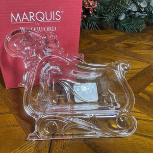 New Waterford Marquis Merry Christmas Lead Crystal Sleigh Candy Dish Germany